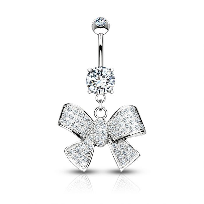 Extravagantes Bauchnabelpiercing Aus Echtgold Mit Einer Steinverzierten Schleife